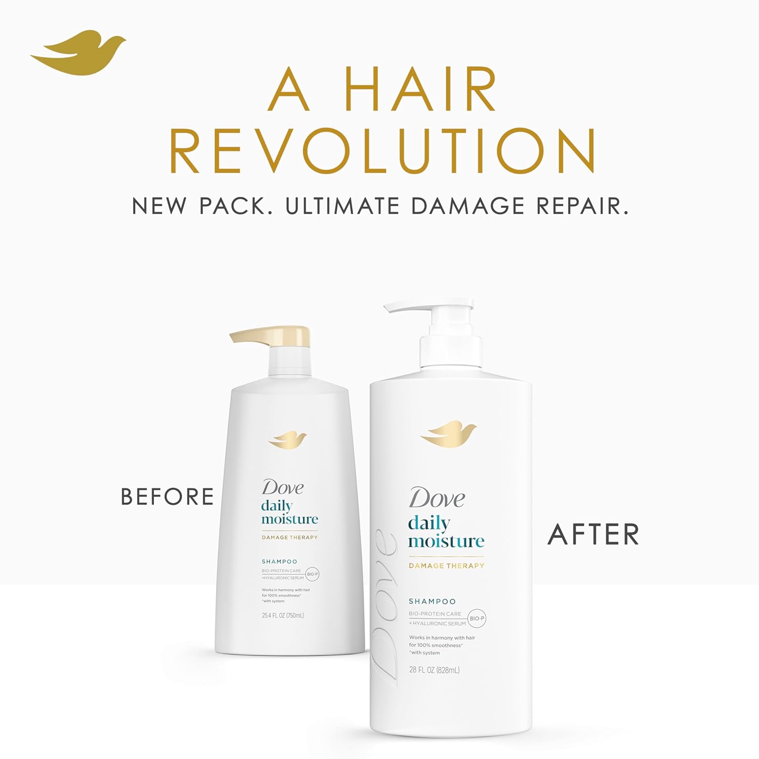 Dove Damage Therapy Shampoo Daily Moisture for Dry Hair with Bio-Protein Care Technology and Hyaluronic Serum 28 Fl Oz