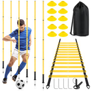 Soccer Agility Training Equipment: 6 Soccer Agility Poles, 20ft Agility Ladder, 10 Soccer Cones, 1 Jump Rope. Soccer Training Poles for Speed Training, Agility Training