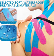 OBTANIM 4 Rolls Waterproof Breathable Kinesiology Tape, Athletic Elastic Kneepad Muscle Pain Relief Knee Taping for Gym Fitness Running Tennis Swimming Football (Black, Skin, Pink, Light Blue)