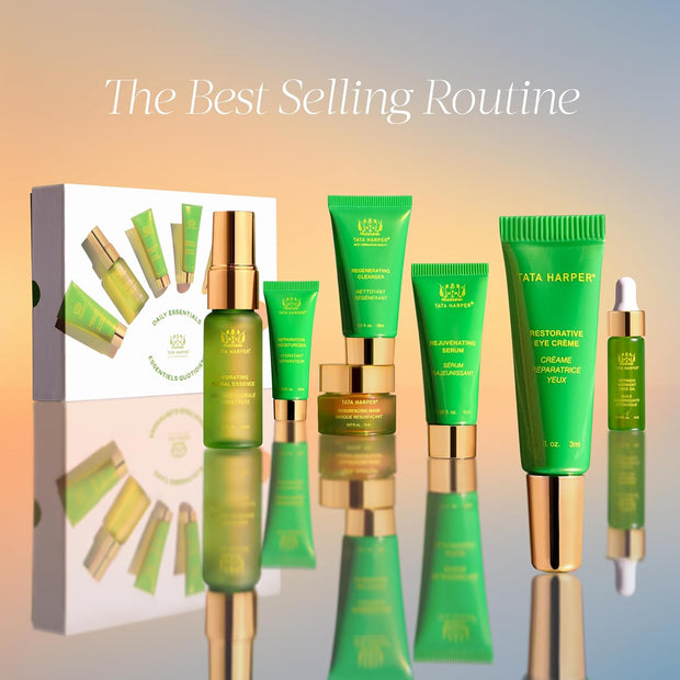 Tata Harper Daily Essentials Set, Best Selling Skincare Set, Travel Sized Skincare, 7-Step On-the-Go Skincare Routine, Natural Skincare