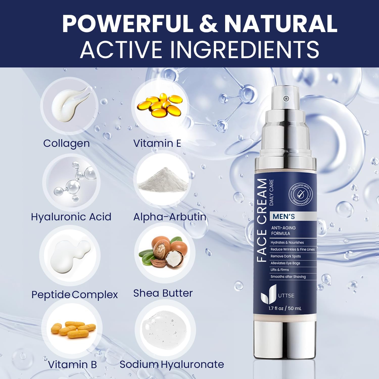 6-in-1 Mens Face Moisturizer: Face Cream for Men - Reduce the Look of Eye Bags, Dark Circles, and Puffiness - Skin Care for Men - 1.7 fl oz