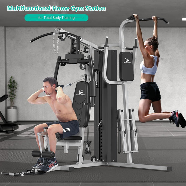 Multifunctional Home Gym Equipment Workout Station with Pulley System, Arm, and Leg Developer for Full Body Training