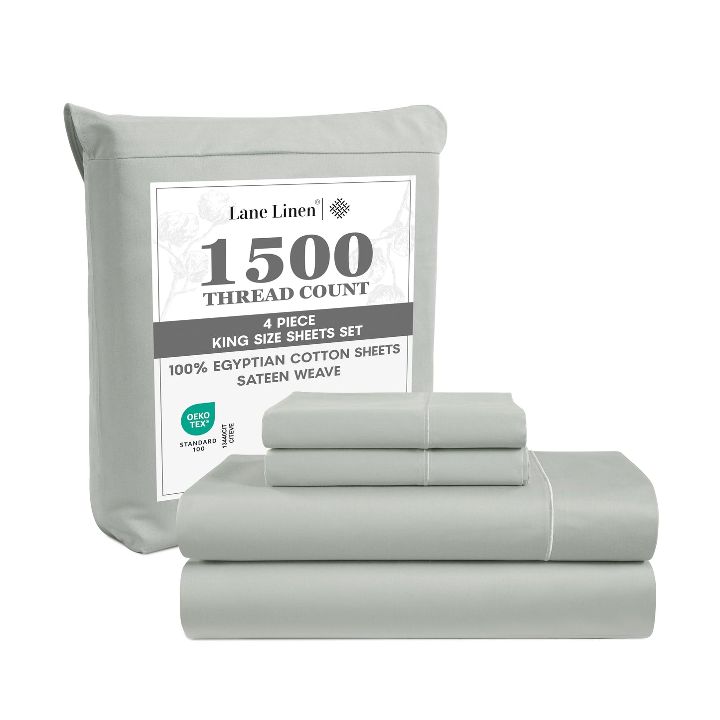 LANE LINEN 100% Egyptian Cotton White Sheets King Size - 1500 TC, 4 Pc - Luxury Sateen Weave Cotton King Size Sheets Set - 15" Extra Deep Pocket King Sheets Sets - White Bed Sheets