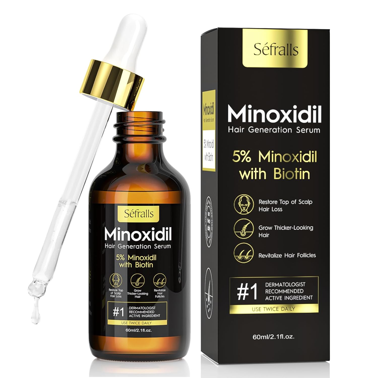 5% Minoxidil Hair Growth Serum Oil For Men and Women, Biotin Hair Serum, Safest Hair Regrowth Treatment, Prevent Scalp Hair Loss 60ml / 2.11 fl.oz