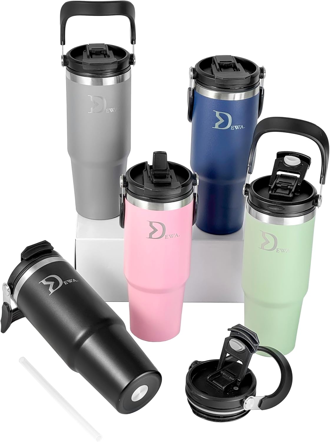DEWA 30 oz Insulated Stainless Steel Water Bottle with Handle & Flip Straw | Travel Tumbler for Gym, Hiking, Work | Vacuum Reusable Cup Keeps Cold 24H, Hot 12H
