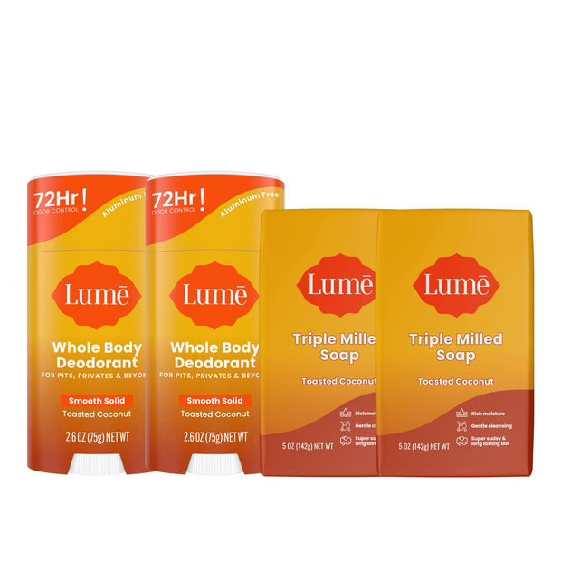 Lume Whole Body Deodorant And Soap - 2.6 Ounce Smooth Solid Stick With 72 Hour Odor Control and 5 Ounce Triple Milled Soap - Aluminum Free, Baking Soda Free and Skin Loving (Unscented)