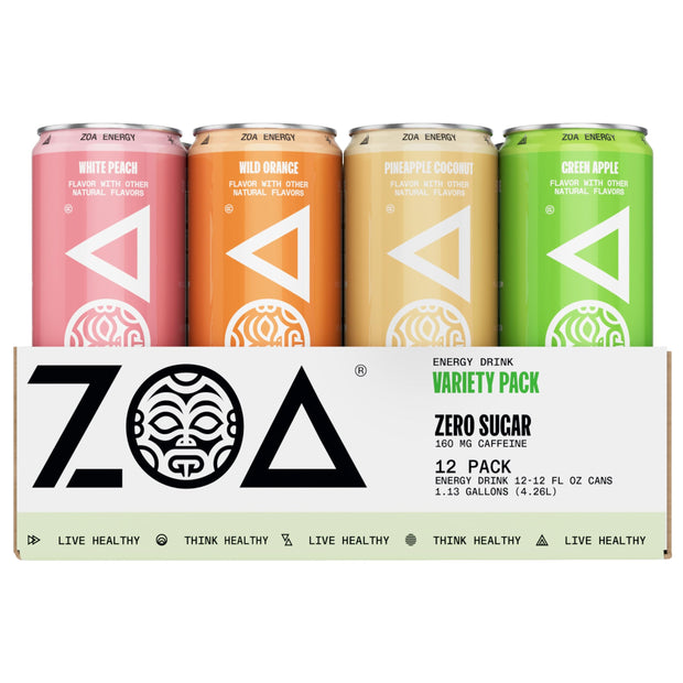 ZOA Zero Sugar Energy Drinks, Pineapple Coconut - Sugar Free with Electrolytes, Healthy Vitamin C, Amino Acids, Essential B-Vitamins, and Caffeine from Green Tea - 16 Fl Oz (12-Pack)