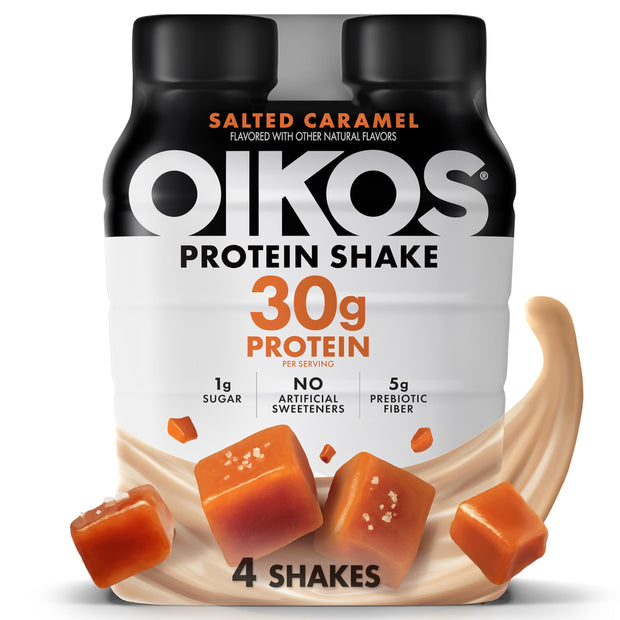 Oikos Protein Shake, Chocolate, 30g High Protein Drinks, Shelf Stable, Ready to Drink, 5g Prebiotic Fiber, 12 fl oz Bottle, 12 Count​