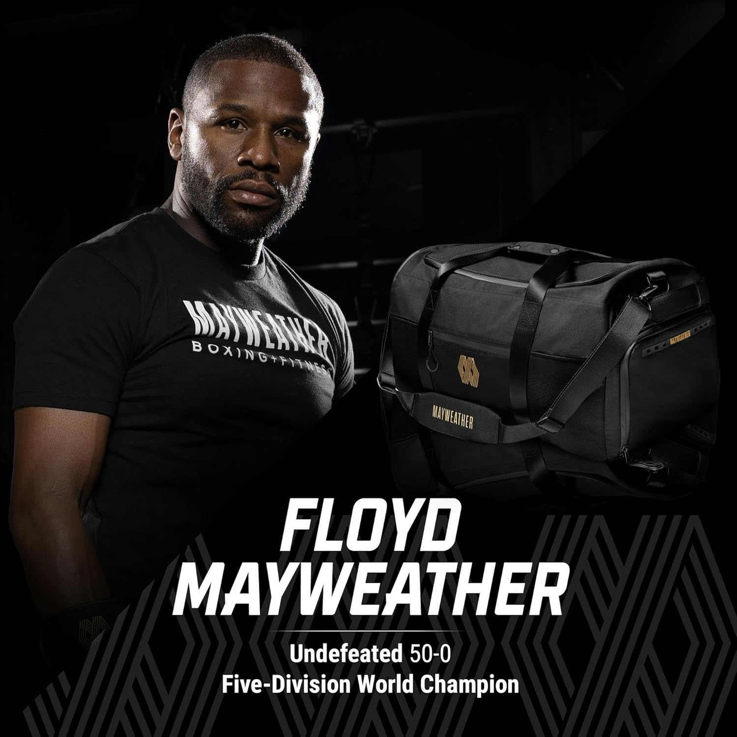 Hayabusa Mayweather Airstream Duffle Gym Bag for Women and Men - Black/Gold, 50L