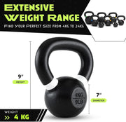 Single Cast Iron Kettlebell | Powder Coated - Wide Handle Weights for Core & Glute Workouts; Swings, Squats, Deadlifts; Strength, Endurance & Flexibility for Men & Women
