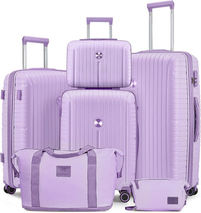 Joyway Luggage Sets 6 Piece PP Hardside Carry on Suitcase with Spinner Wheels and TSA Lock for Travel, Purple