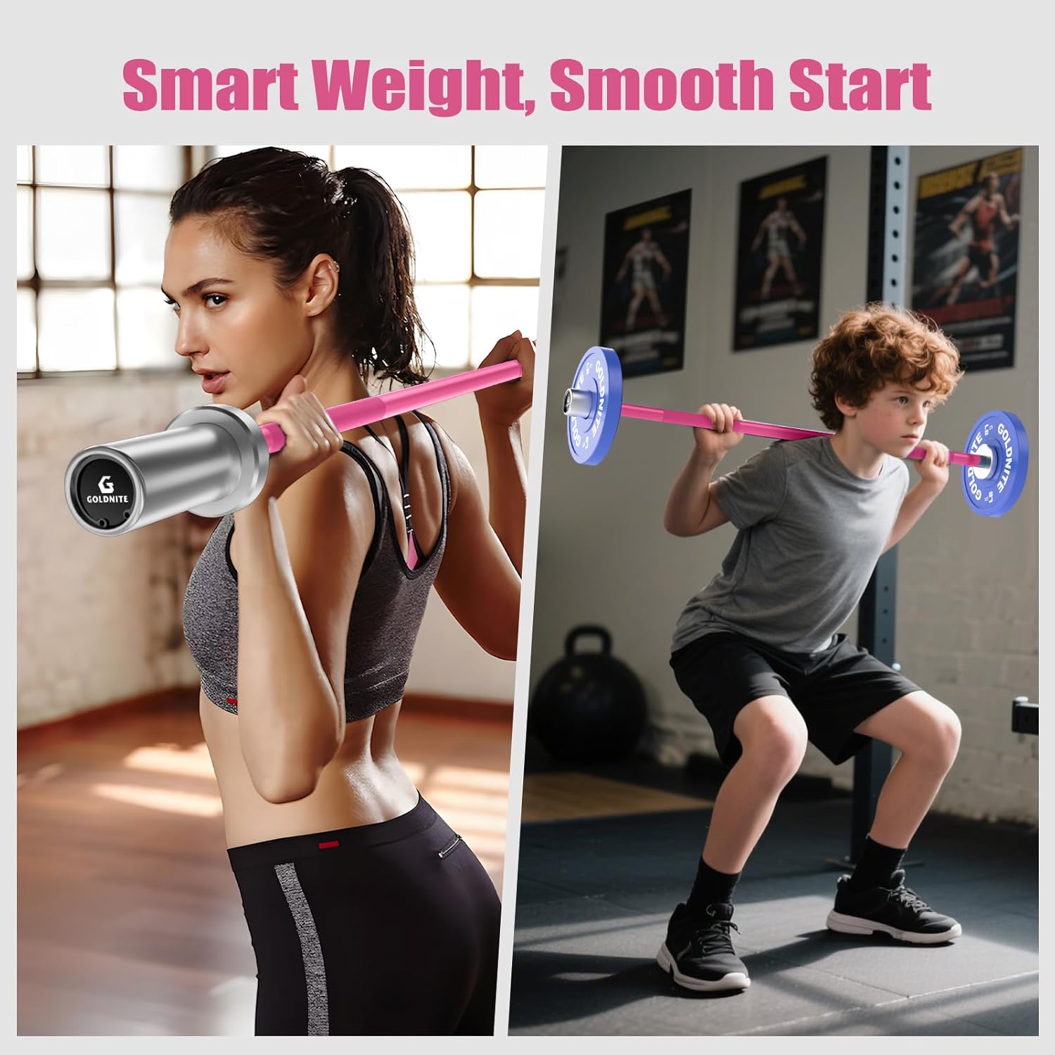 5.5LB Mini Barbell Bar 4Ft for Beginners Women & Kids-100LB Capacity Lightweight Weightlifting Bar- Multi-Color for 2-Inch Weight Plates Total Body Workout Strength Training Home Gym