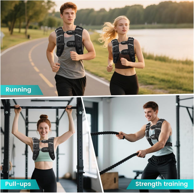 Weighted Vest for Woman Men, 6lb/8lb/12lb/16lb/20lb/30lb Weight Vest with Reflective Stripe, Weight Vests Adjustable for Walking, Weight Loss, Training, Running