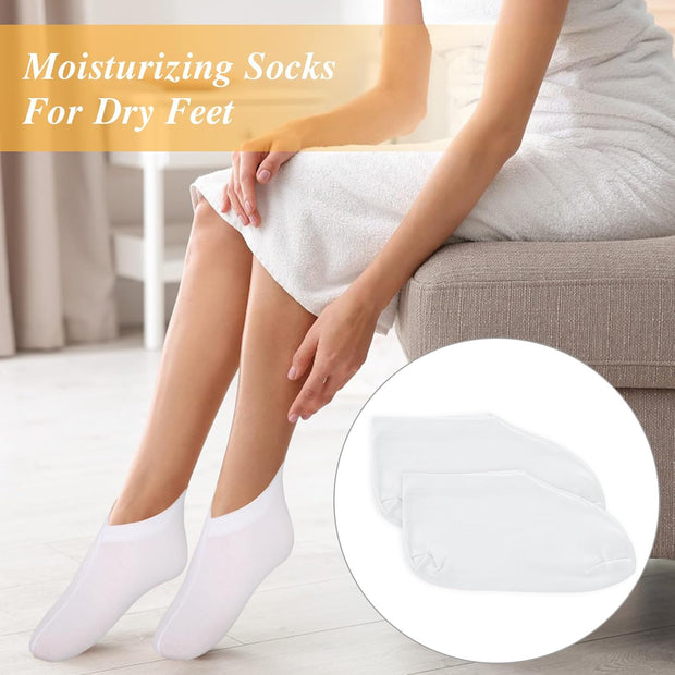 3 Pairs Moisturizing Socks for Dry Feet, Cracked Heel Repair - Overnight Lotion Cotton Socks, Gel Spa Moisture Enhancing for Women and Men, White