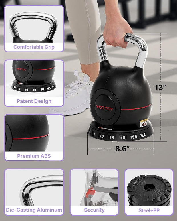 YOTTOY Adjustable Kettlebell,3.5-22.5LB Kettlebells Adjustable Set,Strength Training Kettlebells for Home Gym