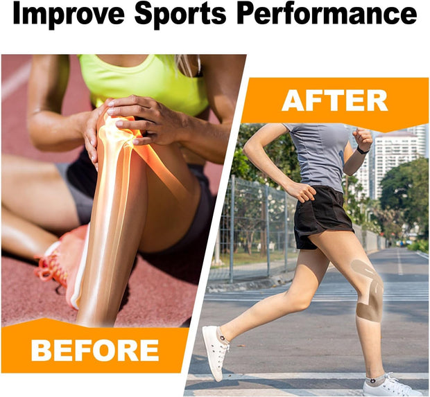 Precut Kinesiology Knee Tape Hypoallergenic Athletic for Knee Pain Knee Tape for Knee Pain Relief Pre Cut Knee Support & Stability, Pain Relief – Breathable