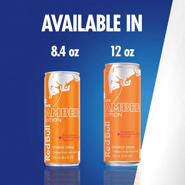 Red Bull Amber Edition Energy Drink, Strawberry Apricot, with 114mg Caffeine plus Taurine & B Vitamins, 12 Fl Oz, Pack of 24 Cans