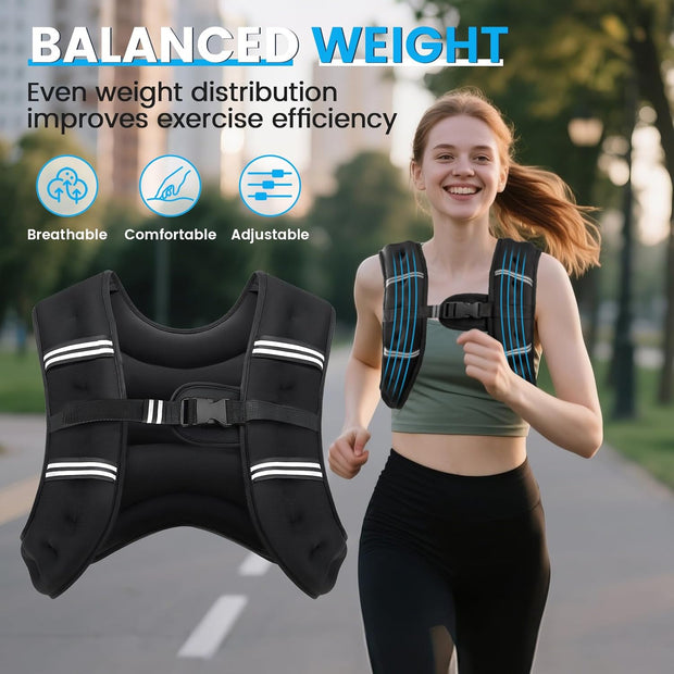 Weighted Vest for Woman Men, 6lb/8lb/12lb/16lb/20lb/30lb Weight Vest with Reflective Stripe, Weight Vests Adjustable for Walking, Weight Loss, Training, Running