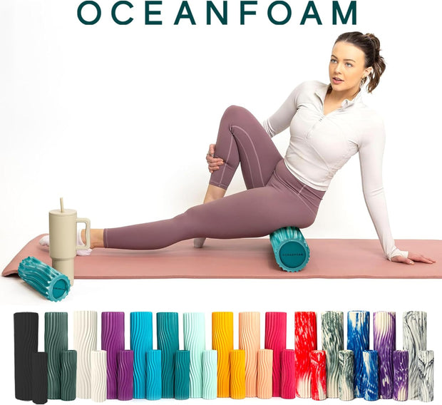 Oceanfoam Tidal Roller - Black - Muscle Massage Foam Roller for Back Pain & Stretching - Firm and Ergonomic Wide Wave Textured - Yoga, Athletics, & Wellness - Full Size, 20" x 5"