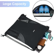 WANDF Drawstring Backpack Sports Gym Sackpack with Mesh Pockets Water Resistant String Bag for Women Men(Black)