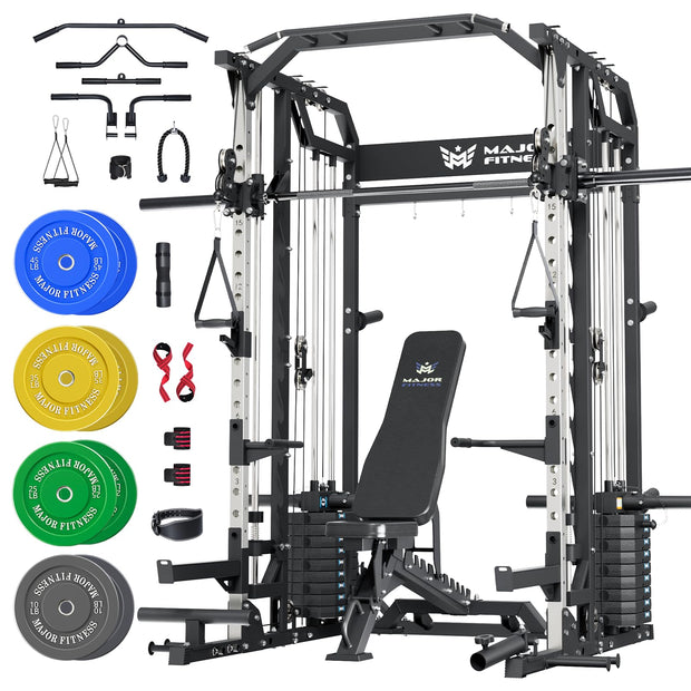 Major Fitness Drone2 Advanced Training Smith Machines– All-in-One Home Gym Squat Rack with Aluminum Pulley Set , Weight Bar, Dual LAT Pull-Down Systems & Cable Crossover Machine for Full-Body Workouts