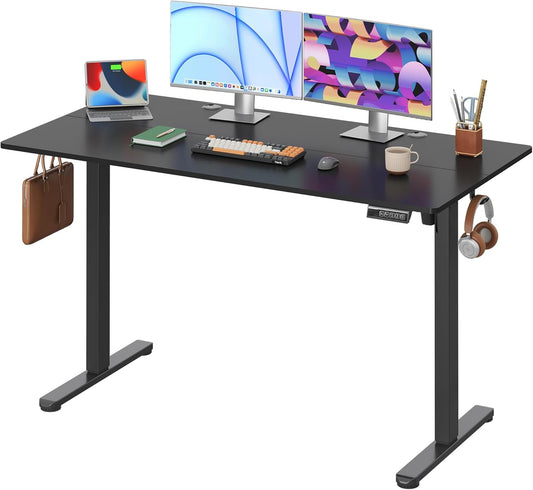 DEVAISE Electric Standing Desk, 55 X 28 Inches Adjustable Height Stand up Desk for Home Office, Large Ergonomic Sit to Stand Desk with Headphone Hook, 3 Memory Preset Computer Desk, Black