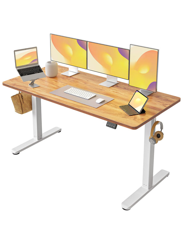 FEZIBO 44 x 24 Inches Standing Desk, Height Adjustable Electric Standing Desk, Stand up Table, Sit Stand Home Office Desk with Splice Board, Light Rustic Brown