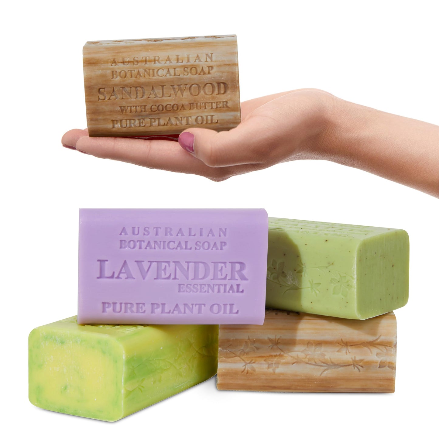 Australian Botanical Soap, Sea Salt, Lemongrass, Pink Lychee, Valencia Orange 6.6 OZ, Luxury Soap Bars Enriched with Shea Butter, Vegan Friendly Assorted Pack of 4