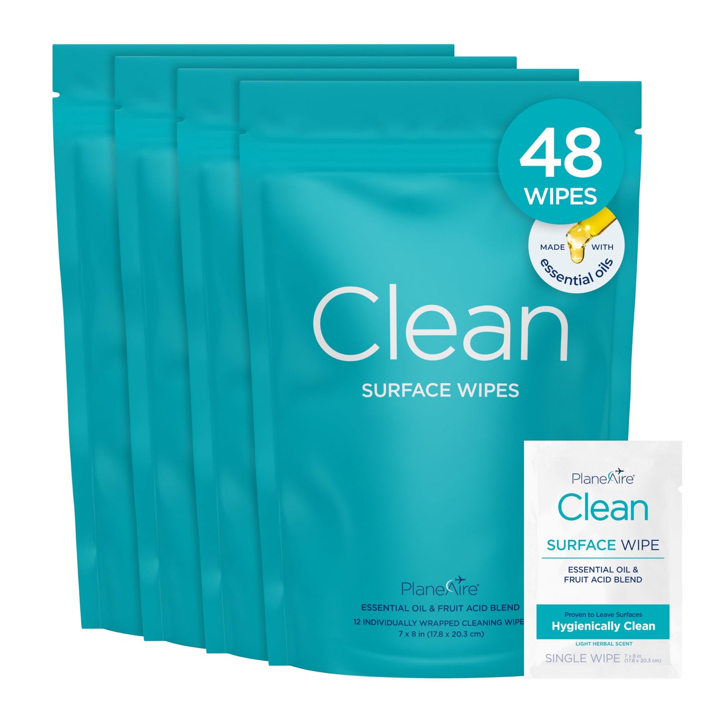 Clean Wipes | Surface Cleaning Wipes | Individually Wrapped Travel Wipes | All Purpose Cleaning Wipes | Airplane Travel Essentials | Travel Cleaning Supplies | On the Go Essentials | Essential Oils