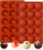 Semi Sphere Silicone Molds, 15 Cavities Half Sphere Hot Chocolate Bombs Mold for Making Jelly, Chocolates and Cake, Pack of 2