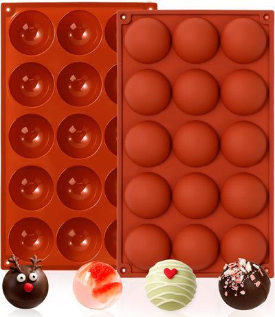 Semi Sphere Silicone Molds, 15 Cavities Half Sphere Hot Chocolate Bombs Mold for Making Jelly, Chocolates and Cake, Pack of 2