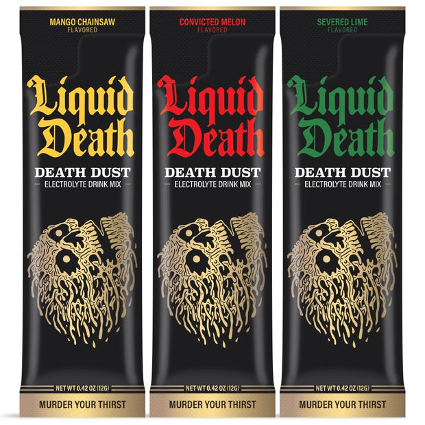 Liquid Death Electrolyte Death Dust, Severed Lime, Mango Chainsaw & Convicted Melon (12-Pack)
