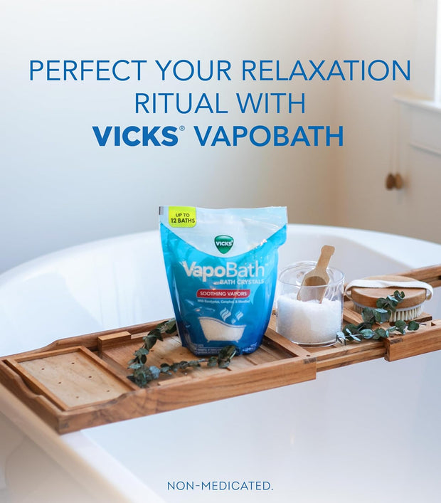 Vicks VapoBath, Bath Salts, Bath Bomb, Non-Medicated Bath Crystals, Comforting Vicks Vapors, Vapor Bath, Aromatherapy with Eucalyptus and Menthol Scent, Contains Essential Oils, 36 OZ
