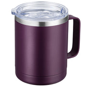 MEWAY 12oz Coffee Mug With Handle and Sliding Lid,Stainless Steel Travel Tumbler Cup with Handle,Double Wall Vacuum Insulated Camping Cup for Hot & Cold Drinks Tea (Purple,Set of 1)