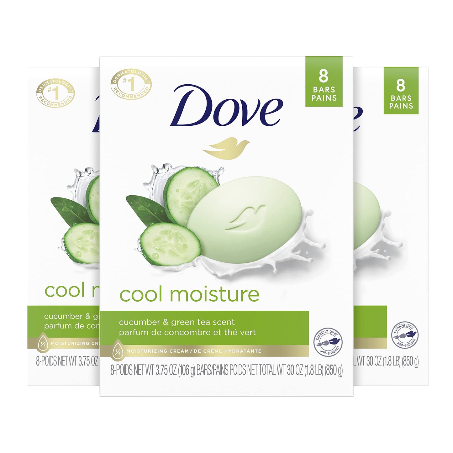 Dove Beauty Bar Soap Cool Moisture Cucumber & Green Tea Scent 6 Count for Refreshed Skin, Leaves Skin Refreshed 3.75 oz