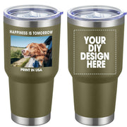 Personalized Custom Tumbler Print in USA 20oz Stainless Steel Coffee Cup with Lid & Straw Double Wall Insulated Tumbler with Colorful Text Logo Photo