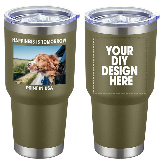 Personalized Custom Tumbler Print in USA 20oz Stainless Steel Coffee Cup with Lid & Straw Double Wall Insulated Tumbler with Colorful Text Logo Photo