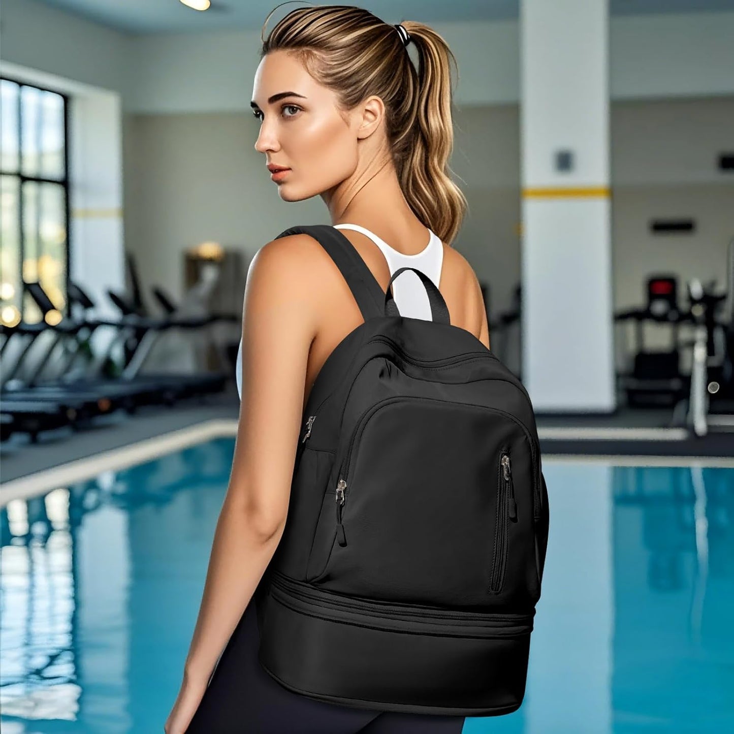 Gym Backpack for Women Men, Lightweight Gym Bag with Shoe Compartment, Waterproof Sports Backpack with Wet Pocket, Black