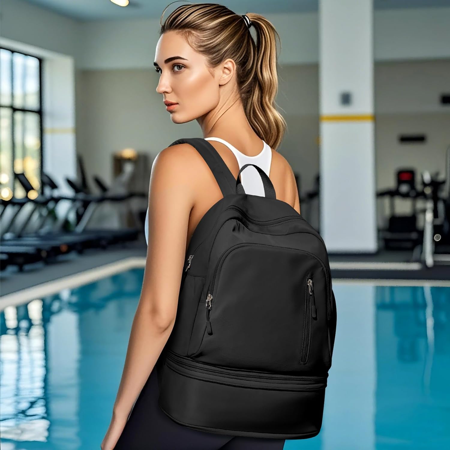 Gym Backpack for Women Men, Lightweight Gym Bag with Shoe Compartment, Waterproof Sports Backpack with Wet Pocket, Black