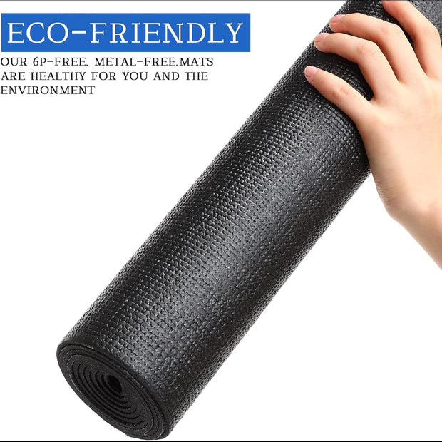 Riakrum 20 Pieces Exercise Yoga Mat Workout Mat with Strap 68 x 24 Inch Fitness Gym Mat Yoga Mat Non Slip for Women Men Gym Home Supplies(Black)