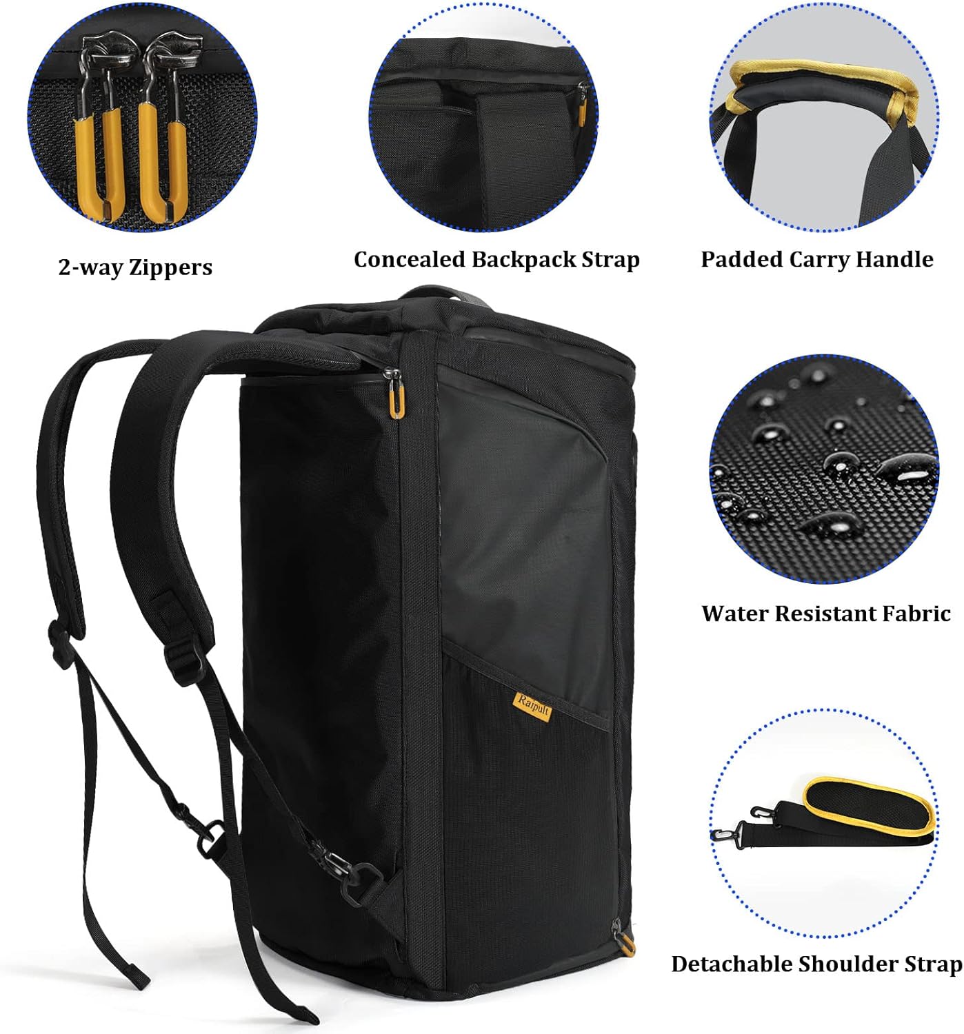 Gym Duffle Bag for Men Women, Travel Duffel Bag Backpack with Shoe Compartment & Wet Pocket, 50L Waterproof Sports Overnight Weekender Bag with USB Port, Black