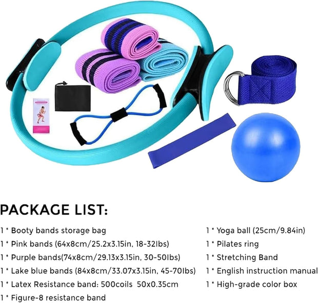Pilates Essentials Kit for Women,Better Me Pilates Kit,Pilates Rings Booty Bands Yoga Ball,Yoga Sets for Women - Complete Set of 11 Accessories,Pilates Equipment for Home Workouts