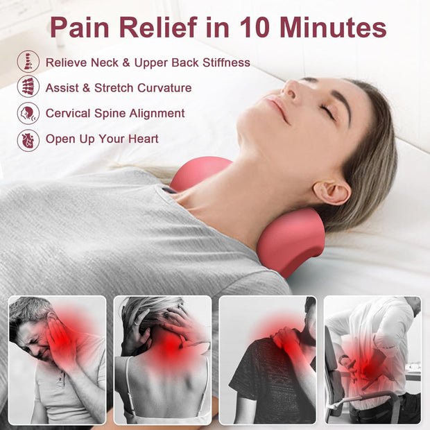 Neck and Shoulder Relaxer with Upper Back Massage Point, Cervical Traction Device Neck Stretcher for TMJ Pain Relief and Cervical Spine Alignment Chiropractic Pillow (Grey)