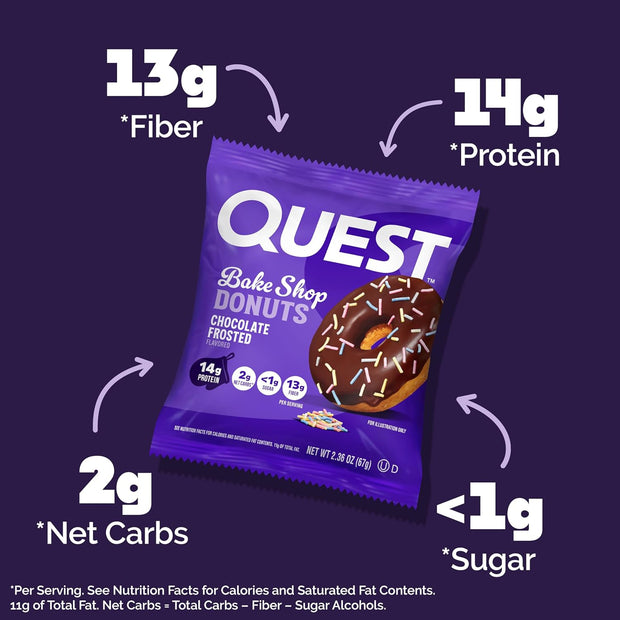 Quest Bake Shop, Chocolate Frosted Donuts, Protein Snack, Low Sugar, 9 Count