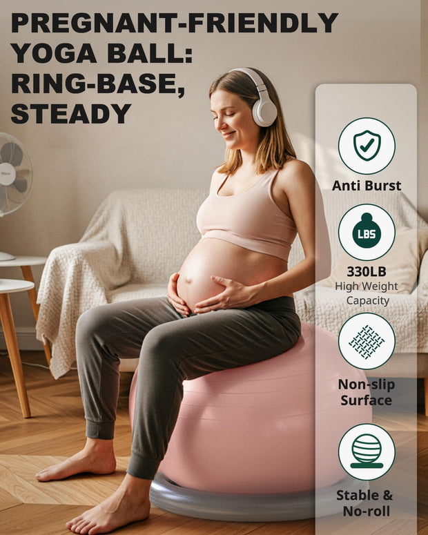 Trideer Exercise Yoga Ball Chair with Base for Home Office Desk, Stability & Fitness Ball Seat to Relieve Back Pain, Home Gym Workout for Abs, Pregnancy Ball with Pump
