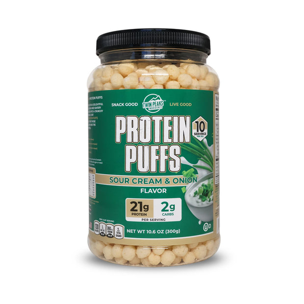 Twin Peaks Protein Puffs - (Garlic Parmesan), Keto Friendly, Low Carb Snack (300g, 21g Protein, 2g Net Carbs, High Protein, Healthy Crunchy Snack)