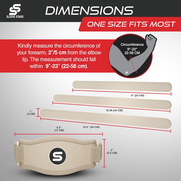 Sleeve Stars Tennis Elbow Brace for Women - Adjustable Tennis Elbow Strap, Golfers Elbow Brace for Men, Counterforce Brace for Tennis Elbow for Tendonitis Relief, Fits 9"-23" (Single/Black)