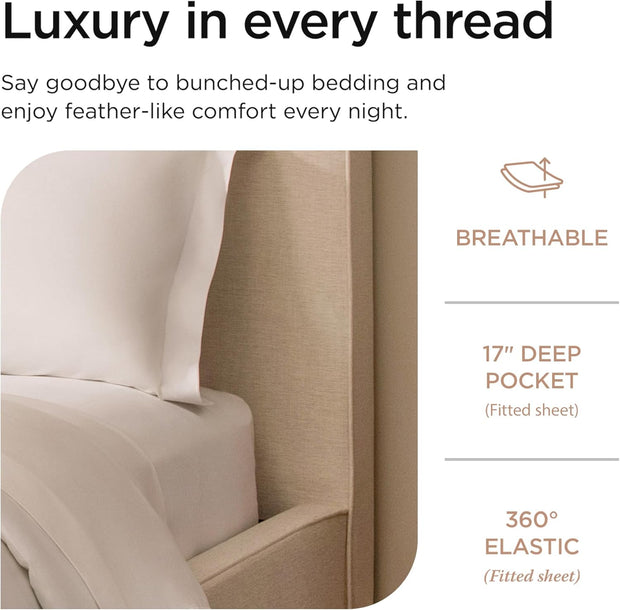 Threadmill American Supima King Size Sheets Set | 656 Thread Count 4 Piece Luxury Bed Sheets for King Size Mattress | 5 Star Hotel Quality Sheets with Elasticized Extra Deep Pocket | White Sheets