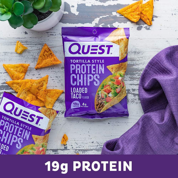 Quest Nutrition Loaded Taco Tortilla Style Protein Chips, 19g Protein, 4g Net Carb, Low Carb, Gluten Free, 1.1 oz (Pack of 12)