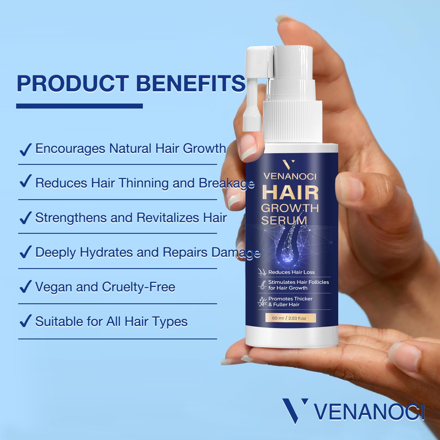 VENANOCI Hair Growth Oil Spray: with Rosemary, Biotin, Batana Oil & Rice Water – Natural Anti-Hair Loss Treatment for Thinning Hair – Promotes Thicker, Fuller Hair for Women & Men – All Hair Types